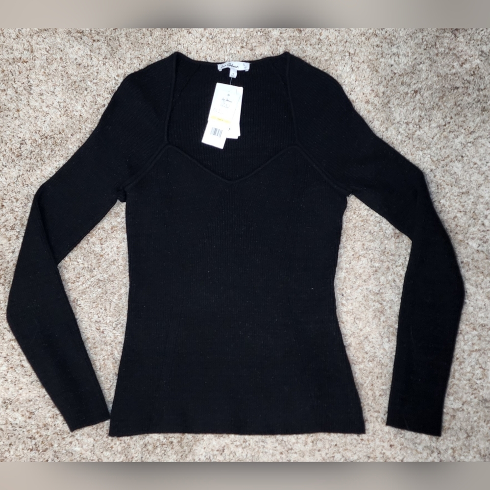 Sam Edelman Womens Sky Metallic Black Ribbed Pullover Sweater New
